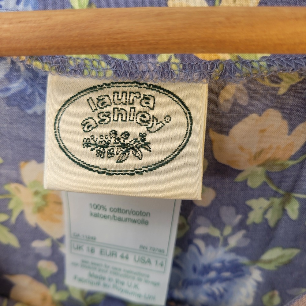 Vtg Laura Ashley Made in UK Floral Cotton Prairie Cottage Midi Dress Women 14 - Picture 5 of 15